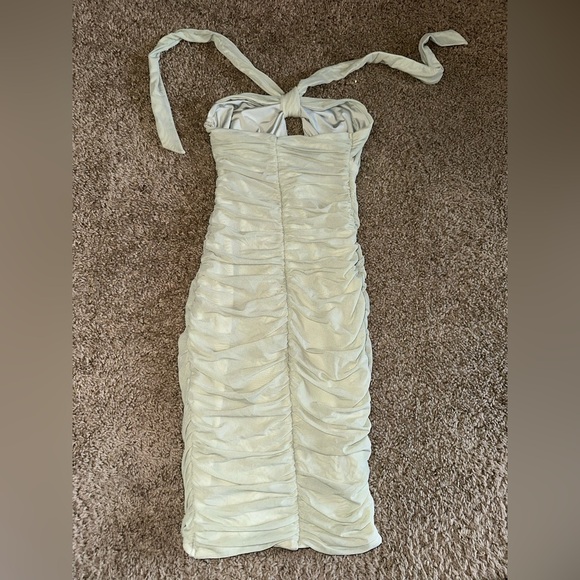 Oh Polly Halter Neck Ruched Mini Dress Green - Picture 6 of 10
